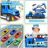 Engineering Transport Carrier Truck Toys for Kids: Folding Metal Vehicle with Light and Sound Effects, Race Cars—Perfect Birthday Gift