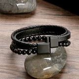 Men's Classic Fashion Leather Bracelet – Multilayer Design with Tiger Eye Beads | Jewelry Gift for Him