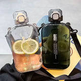 Portable Flat Square Transparent Bottle: Ideal for Travel, with Adjustable Strap, Slim and Elegant Design for Sports and Camping