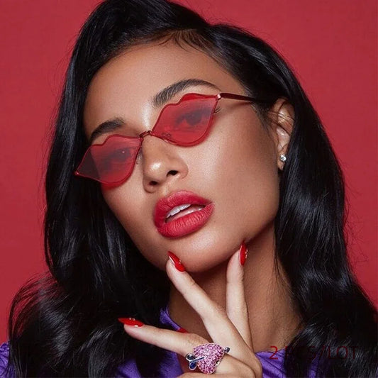 Vintage Red Lips Sunglasses for Women: Sexy Red Lips Design, Ideal for Festival Rave Parties and Ladies' Eyewear