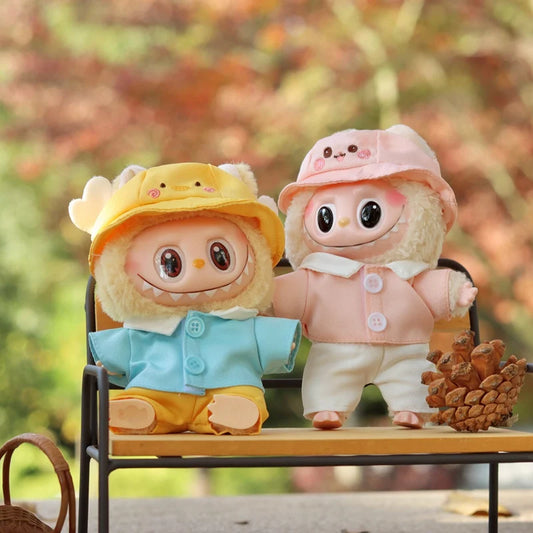 Labubu Doll Duck & Rabbit Outfit Set – 17cm Plush Clothes with Yarmulke Hat, Shirt, and Pants Three-Piece Accessories for Cute Styling