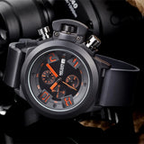 MEGIR Luxury Black Silicone Quartz Watch: Sport Military Style, Waterproof, Large Dial Chronograph for Men