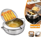 Small Stainless Steel Deep Fryer Pot for Japanese Tempura – Nonstick Frying Pot with Thermometer and Oil Drip Drainer Rack