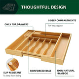 Expandable Premium Bamboo Silverware Organizer with Removable Knife Block – Large Kitchen Drawer Organizer