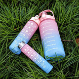 Set of 3 Gradient Plastic Sports Bottles: Large Capacity for Travel, Gym, Fitness, with Straws