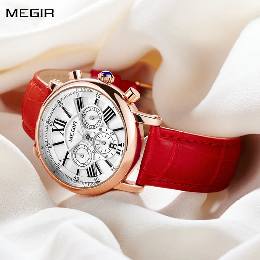 MEGIR Women's Luxury Quartz Bracelet Watch: Elegant Leather Strap, Sporty Style