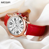 MEGIR Women's Luxury Quartz Bracelet Watch: Elegant Leather Strap, Sporty Style