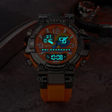 Men's Dual Time Sport Watch - Waterproof, Digital-Analog Military Wristwatch with Silicone Strap and Luminous Display