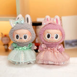Labubu Doll Sequined Gauze Dress Set – 7 Color Options with Bow Detail for 17cm Plush Dolls, Dress-Up Accessories for Stylish Displays