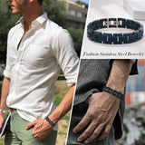 Men's 14mm Luxury Chain Bracelet – Chunky Bold Punk Wristband with Black Thick Chain & Blue Accents