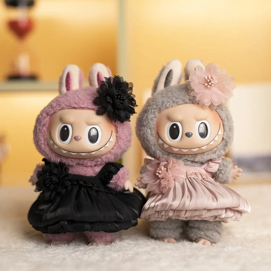 Labubu Doll Suspender Dress Set – 4 Color Options Outfit for 17cm Plush Dolls with Animal-Inspired Design & Dress-Up Accessories