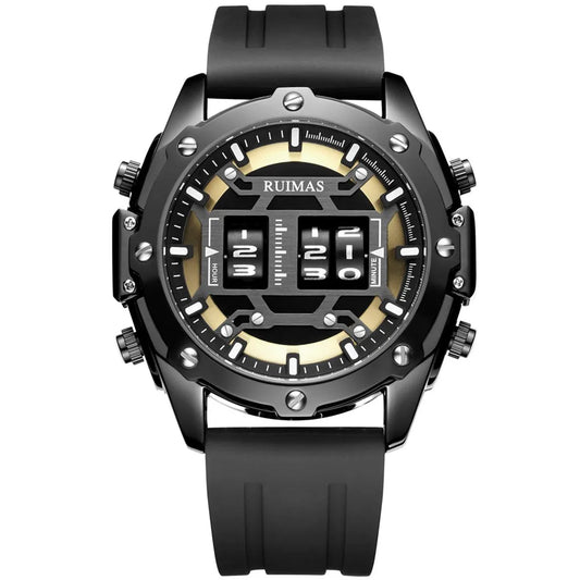 RUIMAS Men's Roller Pointer Sports Quartz Watch - Fashionable Luxury with Silicone Strap, Waterproof Design