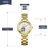 MEGIR Elegant Gold Women's Watch with Large Dial and Stainless Steel Bracelet, Automatic Mechanical Movement for Business