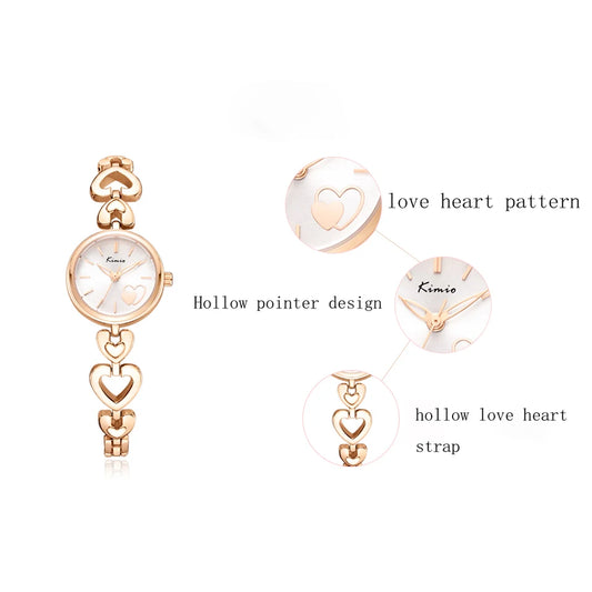 Love Heart Bracelet Dress Watch for Women - Quartz Movement from Japan, Alloy Shell with Stainless Steel Ladies Wristwatch