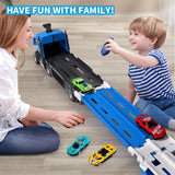 Engineering Transport Carrier Truck Toys for Kids: Folding Metal Vehicle with Light and Sound Effects, Race Cars—Perfect Birthday Gift