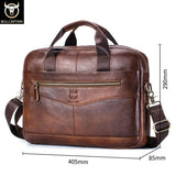 BULLCAPTAIN Men's Genuine Leather Briefcase: 14-inch Laptop Messenger Bag for Office and Business