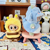 Labubu Idol Doll Bee & Shark Suit Set – 17cm Kpop-Inspired Plush Doll Outfit Clothes for Cute DIY Dress-Up & Collectible Display