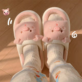 Women's Linen Cotton Slippers – Soft Thick Sole with Cute Pig Design | Non-Slip, Four Seasons Korean Style Indoor & Outdoor Shoes