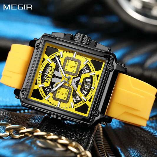 MEGIR Top Brand Men's Sport Military Chronograph Watch: Luminous, Silicone Band