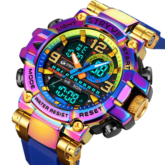 Men's Dual Time Sport Watch - Waterproof, Digital-Analog Military Wristwatch with Silicone Strap and Luminous Display