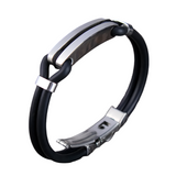 Polished Stainless Steel Lover Bracelet – Men's Rhombus Arc Design with Thick Silicone Band | Fashion Jewelry Bangle