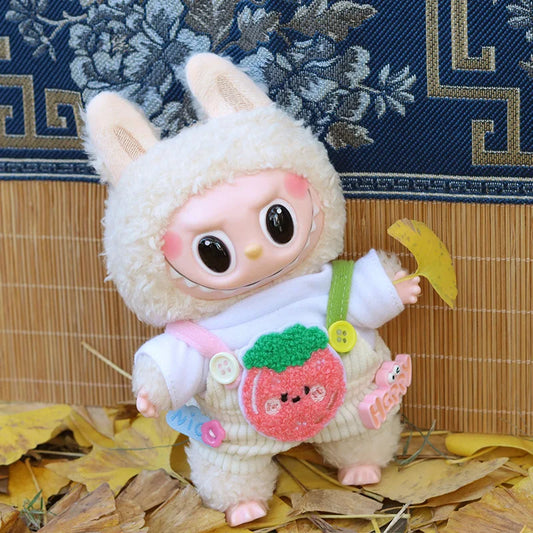 Summer Fruit T-Shirt & Overalls for 17cm Labubu Dolls – Cute Corduroy Cotton Suit Outfit Accessories