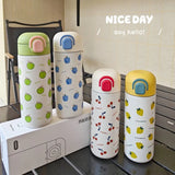 500ml Double-Walled Stainless Steel Vacuum Flask with Straw – Cute Fruit Pattern Portable Thermos Mug for Girls and Students | Travel Thermal Bottle