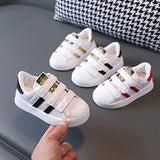 White Non-slip Children's Sneakers with Fashionable Design, Perfect for Boys and Girls, Featuring Hook Fasteners and Breathable Materials