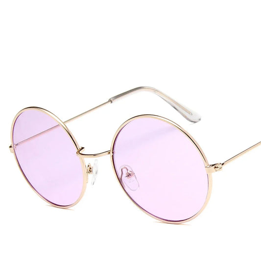 Vintage Pink Round Sunglasses for Women - Female Sun Shades with Alloy Mirrored Frames