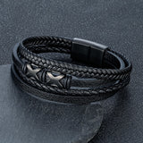 Men's Double Cross Bracelet – High-Quality Stainless Steel with Genuine Braided Leather | Punk Rock Bangle Jewelry Gift