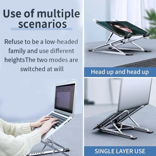 Adjustable Height Laptop Stand, Foldable Aluminum Laptop Desk Riser Ergonomic Portable Travel Laptop Holder Compatible