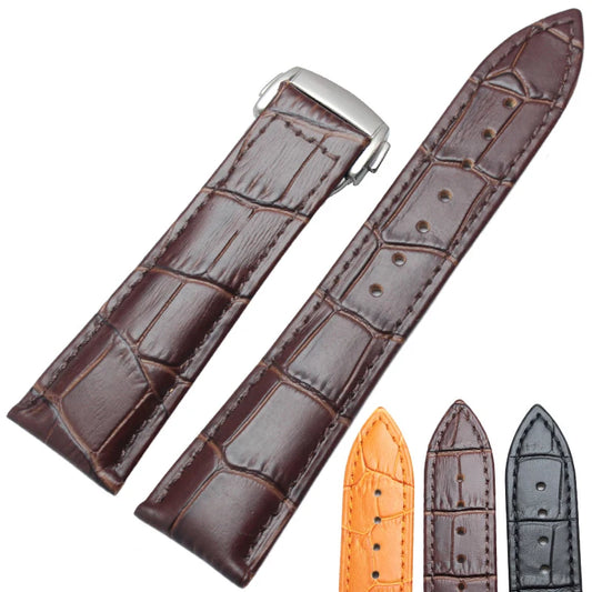 Genuine Leather Watchbands: 20mm and 22mm Straps with Butterfly Deployment Clasp, Replacement Bracelet Accessories