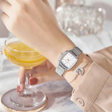 Women's Dress Quartz Watch with Simple Waterproof Square Small Dial, Stainless Steel Strap - Elegant Gold Female Wristwatch