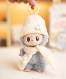 Labubu Doll Beige Hat & Scarf Set – Elegant Outfit Accessories for 17cm Pendant Plush Dolls, Perfect for DIY Styling and Dress-Up