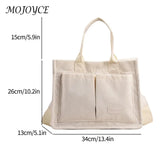 Versatile Corduroy Tote: Multi-Pocket Handbag for Daily Office Use