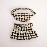 17cm Labubu Doll Checkerboard Tennis Outfit Set – Suspender Pants & Shirt Trendy Fashion Clothes for Baby Pendant Dolls