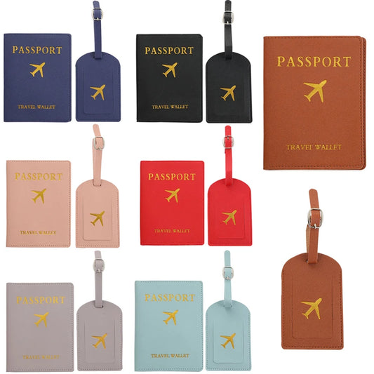 PU Passport Cover and Luggage Tag Set - Suitcase ID Label for Baggage - Name, ID, Address Holder for Passport and Bag