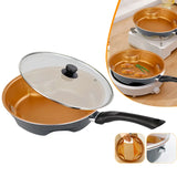 Nonstick Copper Frying Pan with Lid Removable Handle Ceramic Coating Round Steel Air Fry Pans Cooking Skillet Kitchen Cookware