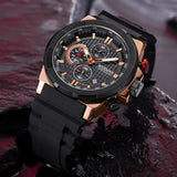 RUIMAS Luxury Men's Quartz Sports Watch: Silicone Strap, Luminous Hands, Chronograph