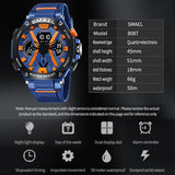 Sport Watches for Men - Digital LED and Analog Quartz Display, Fashionable Blue Orange Stopwatch, Waterproof Male Clock