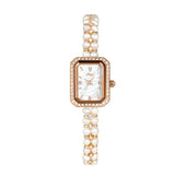 Vintage Pearls Ladies' Watch: Square Waterproof Quartz Movement with Retro Small Dial for Women's Fashion