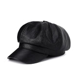 Solid Plain Octagonal Newsboy Cap: PU Leather Winter Hat for Men and Women, Casual Beret Style, Perfect for Autumn and Winter