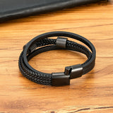 Men's Vintage Genuine Leather Woven Bracelet – Stainless Steel Magnetic Buckle | Charm Bangle Gift Accessory