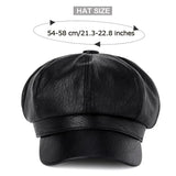 Solid Plain Octagonal Newsboy Cap: PU Leather Winter Hat for Men and Women, Casual Beret Style, Perfect for Autumn and Winter