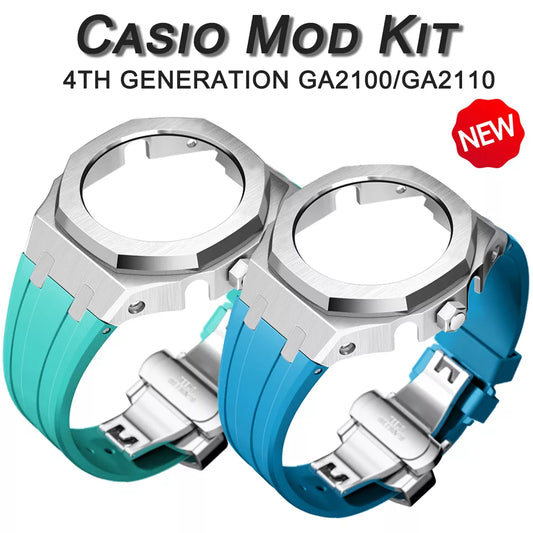 Modification Kit for Casio GA2100 G-Shock - Gen4 Gen5 Metal Bezel, Rubber & Steel Watch Case Strap