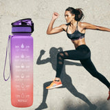 1L TRITAN Leakproof Water Bottle: Matte Gradient with Time Marker for Hiking, Cycling, Camping, Running, and Yoga