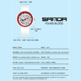 SANDA Stylish Quartz Wristwatch – Waterproof Round Dial with Fluorescent Silicone Strap – Unisex Design