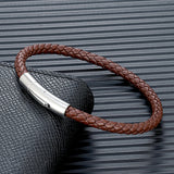 Men's Classic Braided Leather Bracelet – Stainless Steel Magnetic Buckle | Simple Couple's Jewelry Bangle