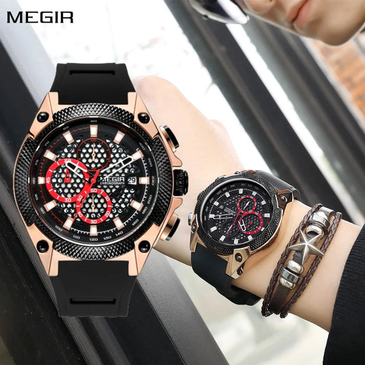 MEGIR Military Sports Watch: Fashionable Luxury for Men, Waterproof Silicone