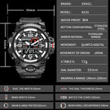 SMAEL Men's Quartz Sports Watch: Waterproof, LED Dual Display, Date Alarm, Military Style, Fashionable Student Wristwatch